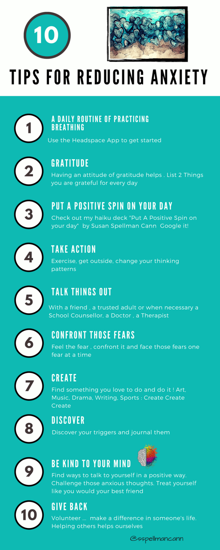 Copy of 10 Tips for reducing anxiety by Susan Spellman Cann